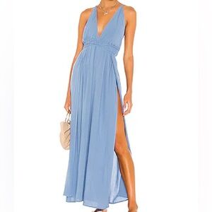 Indah River Solid Triangle Plunge Dress in Sky Blue